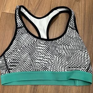 C9 Black and White Sports Bra with Teal Band